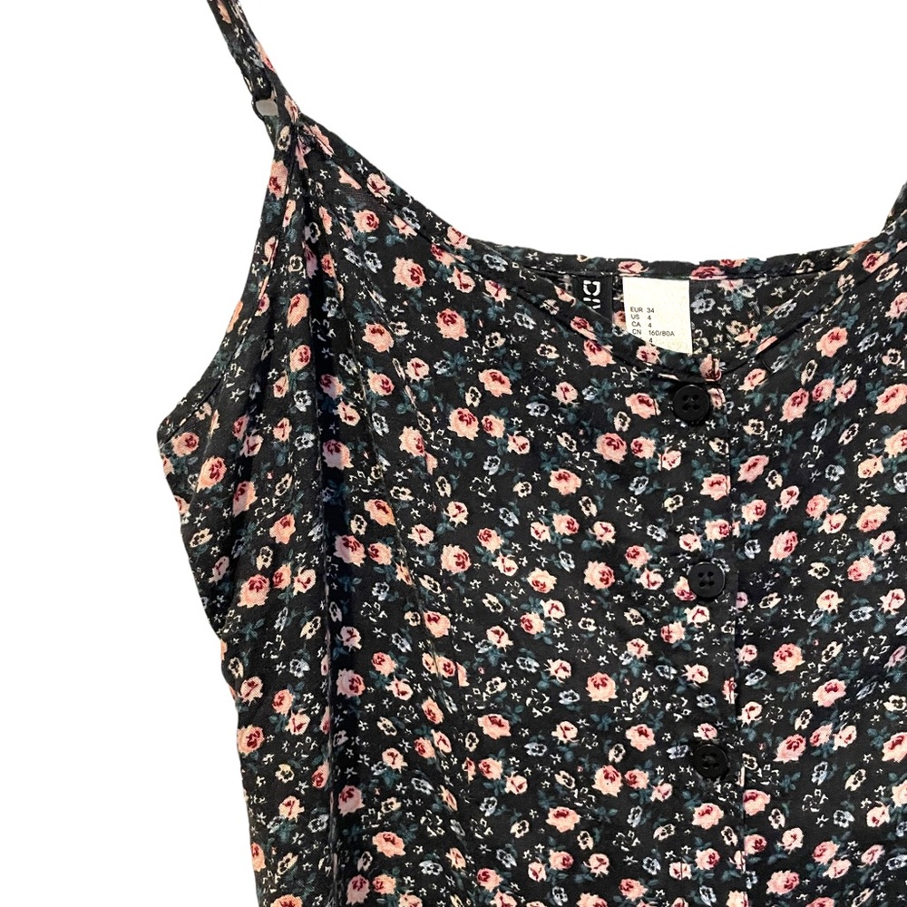Divided by H&M Navy Blue w/Light Pink Floral Print Spaghetti Strap Dress Size 4